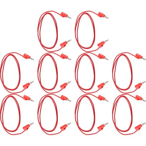 Lot de 10 cordons de test à fiches bananes mâle-mâle, âme en laiton, pour tests électriques J.70006, 4 mm, rouge (1/5)