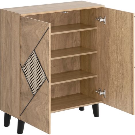 Scarpiera moderna con motivo rattan decorativo, 80x32x91 cm, effetto legno (1/5)