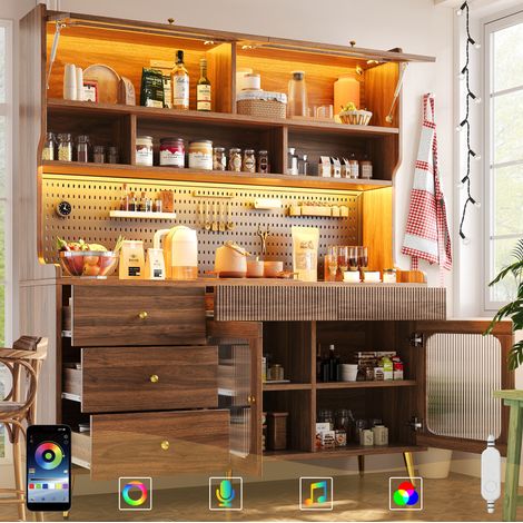 Credenza alta 145x39x171 cm in MDF color noce con LED e app salvaspazio – MEUBLIV (1/5)