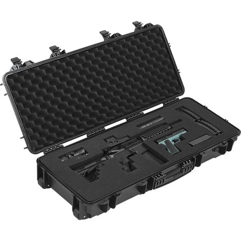 Valise rigide pour fusil, malle de transport verrouillable avec 4 couches de mousse pré-découpée, 97,8 cm rangement d'arme avec roues, étui pistolet étanche IP67 anti-poussière pour carabines, fusils  (1/5)