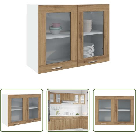 Rangement cuisine - Vitrine suspendue "Lyon" Chêne artisanal 80 x 31 x 60 cm Bois d'ingénierie (1/5)