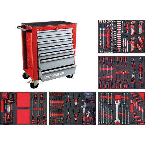 Mw Tools – Servante d'atelier complète 212 outils – Acier chrome vanadium – Tiroirs sur glissières à billes – MWE211G (1/5)