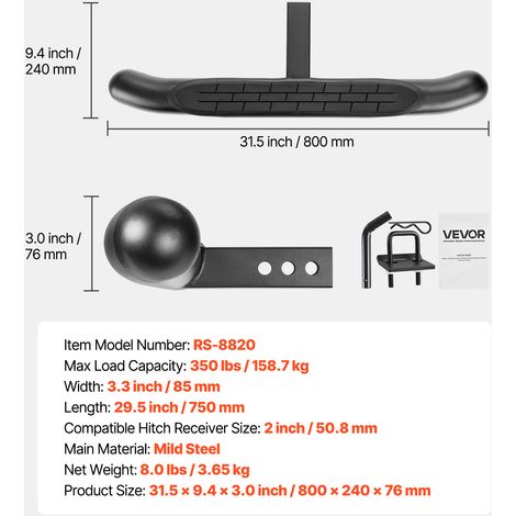 VEVOR Hitch Step for 2 Inch Receiver, Universal Rear Bumper Guard Protector with 350 LBS Load Capacity, Non-Slip Tow Hitch Step with Pin Kit and Stabilizer, Fit for Truck, SUV, Pickup, Trailer (1/4)