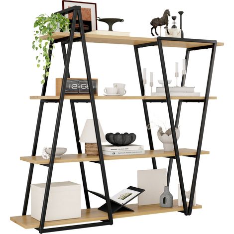 Étagère bibliothèque géométrique 158 x 35 x 166 cm, meuble de rangement en MDF et métal noir, 4 niveaux, style moderne pour salon, bureau et cuisine  CHICFURN (1/5)