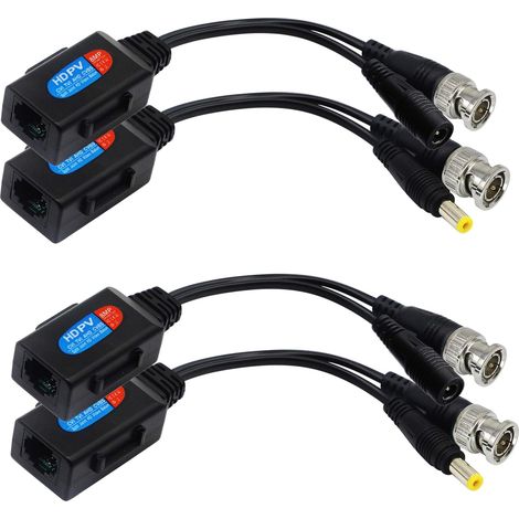 Balun HD Cat5 RJ45 vers BNC Vidéo Baluns émetteur-récepteur Passif avec connecteur d'alimentation pour 720P 1080P 3MP 4MP 5MP HD-CVI/TVI/AHD/CVBS/960H (2 Paires) (1/5)