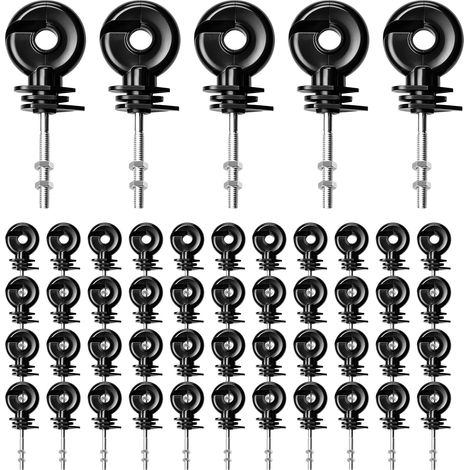 Lot de 50 isolateurs de clôture de pâturage, 90 x 6 mm, filetage M6, noirs, isolateurs d'anneaux, isolateurs d'anneaux de clôture électrique, isolateurs pour poteaux en bois, fil de pâturage, ruban (1/5)