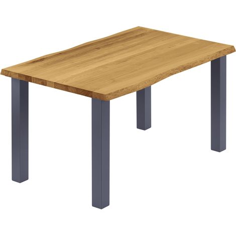LAMO Manufaktur Esstisch Küchentisch, mit Baumkante 100x80x76 cm (AxBxH), Classic, Rustikal / Anthrazit, LUB-01-A-003-7016Cl