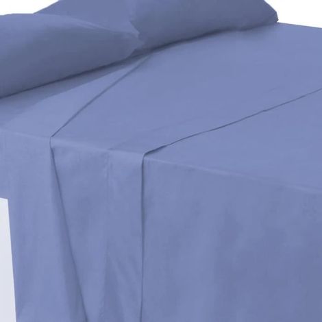 Drap dessus de lit - JUANIO - 270x240 cm - Polyester-coton 114 g/m² - Anti-acariens - Bleu