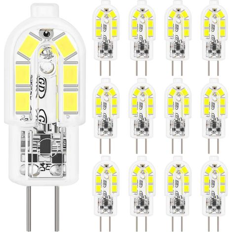 Ampoule LED G4,12PCS Ampoules led 2W Equivalent 20W Halogène Lampe, Ampoule G4 Blanc Froid 6000K 200LM Sans Scintillement Non Dimmable AC/DC 12V Économie Ampoules pour Chambre Salon Cuisine Jardin [Cl (1/5)