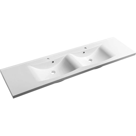 Sapho Lucia - Double-lavabo 180x48 cm, 2 trous pour robinetterie, blanc 50184 (1/4)