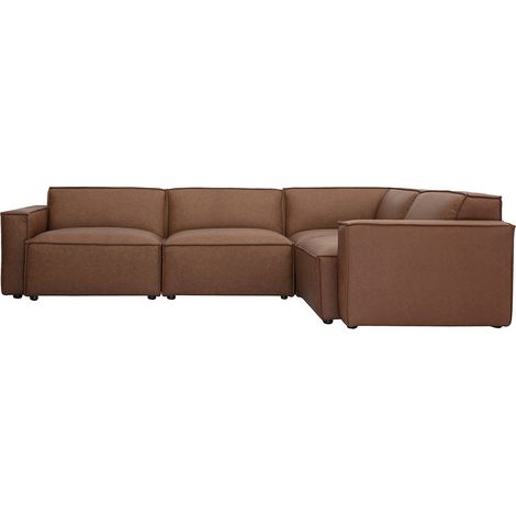 Sofá esquinero modular vintage de 5 plazas en cuero marrón SPLIT