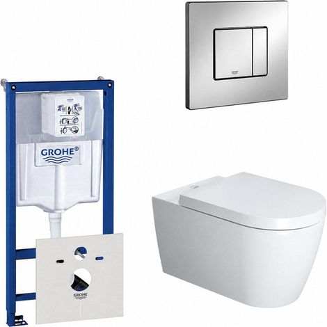 Duravit ME by Starck Pack WC avec réservoir encastrable, cuvette murale compact à fond creux avec abattant frein de chute et plaque de commande