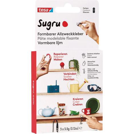 TESA SUGRU COLA FIJADORA MOLDEABLE DE ALTA ADH SION PARA TODOS LOS USOS, PAQUETE DE 3 (3 X 3,5 G) EN NEGRO 41235-00001-00