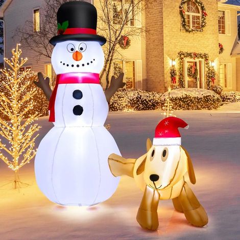 Ambiance de Noël festive, décoration gonflable bonhomme de neige et chien avec LED intégrées, intérieur extérieur (1/5)