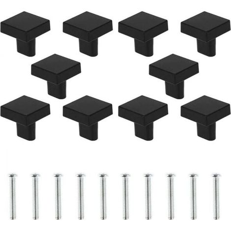 Lot de 10 Bouton de Porte Carrée Poignées de Meuble en Alliage de Zinc avec Vis pour Armoire Tiroir Commode - Noir (1/4)