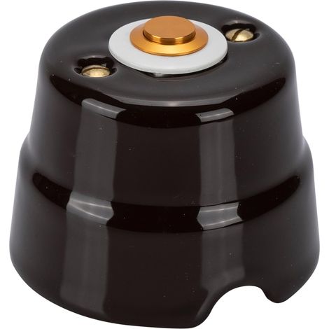 FANTON Pulsante in ottone con base ceramica colore MARRONE da parete vintage per campanello 2A 48V in porcellana per cavo tessile 84003BW