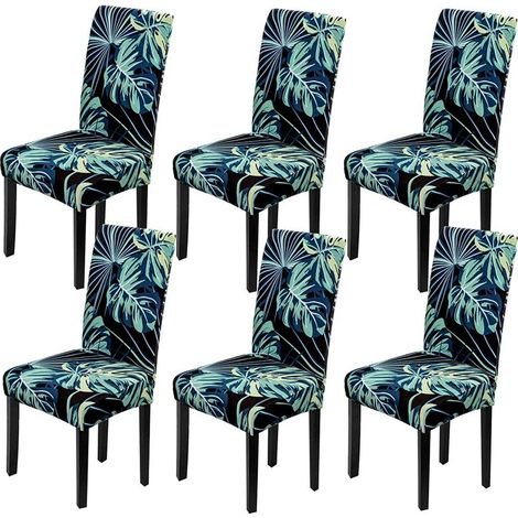Green Mobility-Housse de Chaise 6 pièces Couverture de Chaise Extensible Amovible Lavable Moderne Dossier Haut Housses de Chaises pour Salle à Manger Hôtel Mariage Décor(Feuilles Bleues,6 PCS) (1/5)