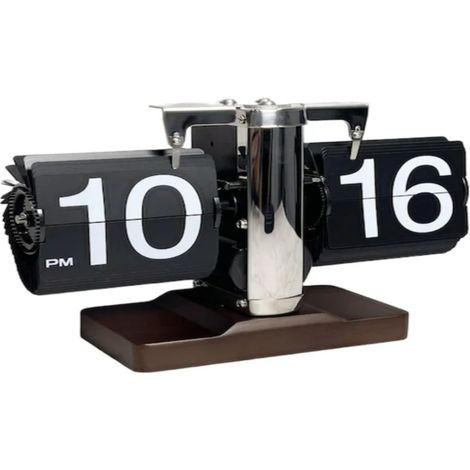 Reloj de escritorio mecánico retro con pasador de páginas, personalizado, automático, de madera maciza, decoración de madera de lujo sencilla y ligera, 12 horas