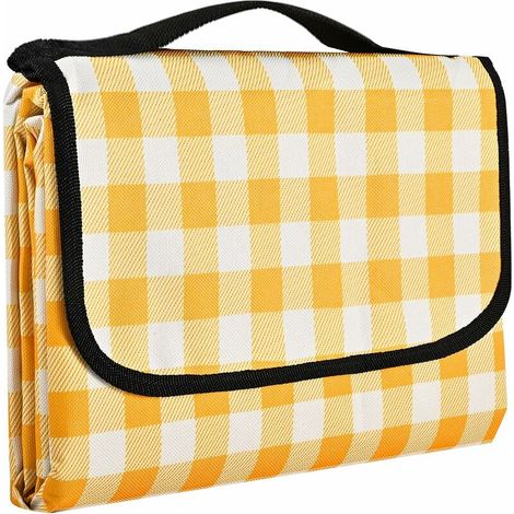 Couverture de Pique-Nique Couverture de Plage Tapis de Pique-Nique Couverture de Camping imperméable Anti-Sable pour Famille Amis Plage Camping Voyage Utilisation (150  200, Jaune)