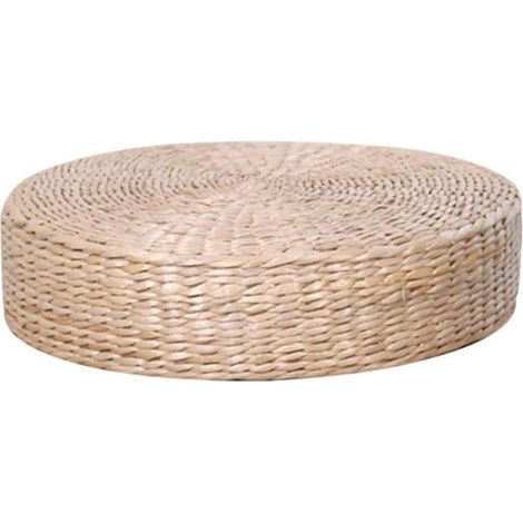 Coussin Rond en Paille Tressée Tatami, Fait Main, Kaki (1/5)