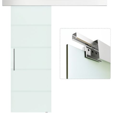 Porta Scorrevole in Vetro Smerigliato e Satinato con Binario e Maniglia per Bagno Cucina 210cm