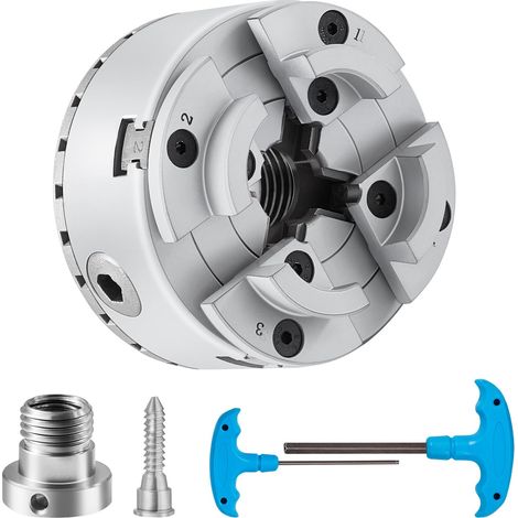 VEVOR Mandrino per Tornio per Legno φ70mm Mandrino per Tornio a 4 Griffe KP2-3/4 Mandrino per Tornitura di Legno, Utensile Autocentrante con Chiave a T per Rettifica Fresatura, Mandrino Autocentrante (1/5)