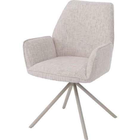[NEUWERTIG] Esszimmerstuhl HHG-423, Küchenstuhl, drehbar Auto-Position Metall Chenille (410g/m²) Gestell creme, creme (1/5)