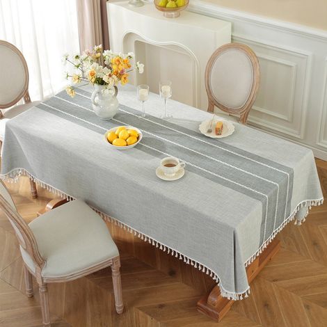 Nappe rectangulaire en lin, résistante aux taches, style moderne aspect tissu, imperméable, idéale pour l'extérieur, anniversaires, mariages, banquets, restaurants, fêtes, baby showers, etc. Gris rayé (1/5)