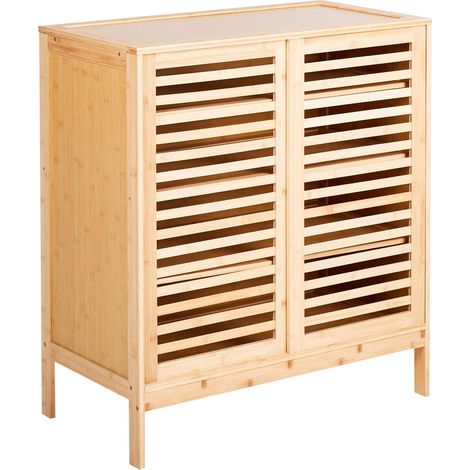 Credenza a 2 ante in bambù Armadio per scarpe con ante scorrevoli a doghe e ripiani in stile bohémien