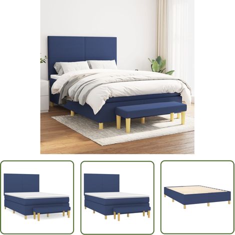 The Living Store Boxspringbett mit Matratze Blau 140x190 cm Stoff - Boxspringbett - Doppelbett - Schlafraum - Blau - Bettauflage (1/5)
