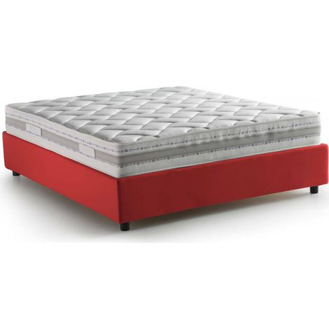 Talamo Italia Letto matrimoniale Adele, Letto contenitore con rivestimento in tessuto, 100% Made in Italy, Apertura frontale, con materasso Cm 140x190 incluso, Rosso, con imballo rinforzato