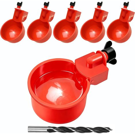 Lot de 6 abreuvoirs à coupelle pour volaille, kit d'abreuvoir automatique à monter soi-même, grand système d'abreuvement pour poules, canards, dindes, oies et autres oiseaux. (1/5)