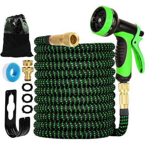 Expandable Garden Hose 30 m (3 x 10 m) with 10 Spray Models Suitable for 1/2 Inch and 3/4 Inch Taps, Flexible and Lightweight Hose for Garden, Watering, Cleaning with Storage Bag (1/5)