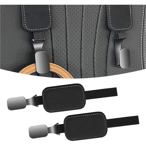 CSPARKV 2Pcs Crochets pour Appuie-Tête de Siège de Voiture, Crochets pour Daims de Siège Arrière de Véhicule, Crochets Universel de Rangement En Corde de Nylon pour Siège de Voiture(Noir) (1/4)