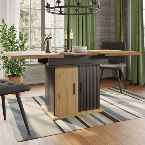 Mesa extensible 110-140x80x75 cm en MDF negro/natural con almacenaje-FLORAGRACE (1/5)