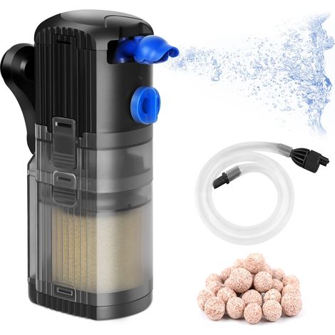 Aquarium-Innenfilter, verstellbar, 3-in-1-Aquariumpumpe für 40–120 l Süßwasser- oder Salzwasseraquarium, 500 l/h, 8 W