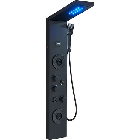 Conjunto de grifería para ducha, ducha de lluvia y ducha de mano, pantalla digital LED de temperatura, grifo mezclador, negro 8049 (1/2)