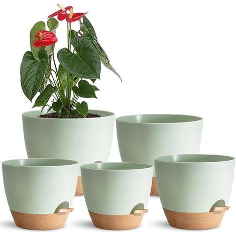 Flower Pots - Indoor/Outdoor Universal Flower Pots - 7/6.5/6/5.5/5 inches - Plastic Flower Pots - Self-Watering Flower Pots - Suitable for small plants such as potted plants and succulents - 5-Piece S