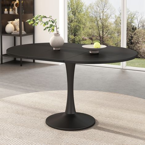 Table extensible ovale in MDF nero 100/140x100x75 cm (1/5)