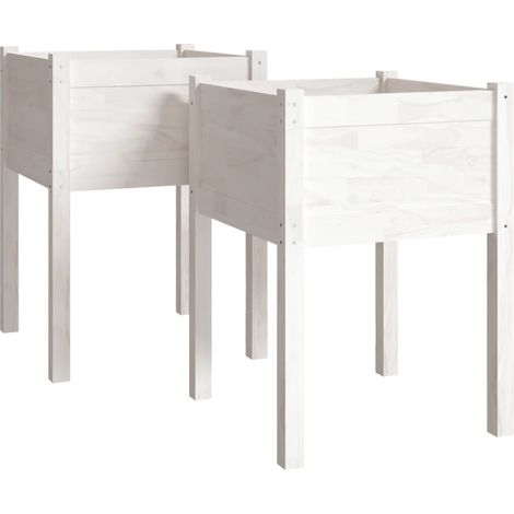 Vaso per fioriera aiuola rialzata piante fiori giardino terrazze set da 2 50 x 50 x 70 cm legno di pino massiccio bianco 020038994