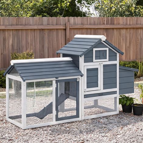 Poulailler gris en bois de sapin 150,5 x 54 x 87 cm (1/5)
