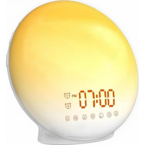 Réveil Lumineux Enfants Adultes - Simulateur Aube et Crépuscule, Snooze, 7 Sons Naturels, FM Radio, Veilleuse LED 7 Couleurs, Lampe de Chevet (1/5)