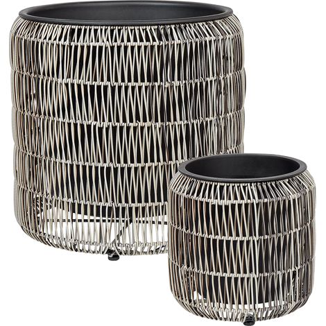 Conjunto de 2 macetas de ratán sintético para interior y exterior con inserto marrón claro Brodeia (1/5)