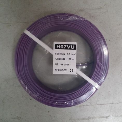 FIL ÉLECTRIQUE 1,5MM2 VIOLET RIGIDE H07VU 100M
