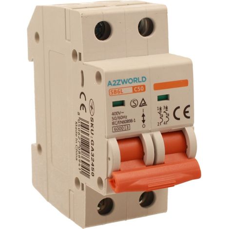 MCB Interruttore Magnetotermico Automatico Curva C 2P 2M 6000A C50A AC 400V IP20 IEC60898-1 SB6L