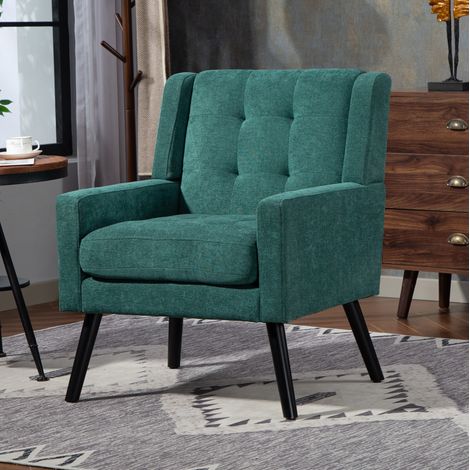Sessel mit Tufting Leinenpolster Retro Green Holzbeine OKMYHOME (1/5)