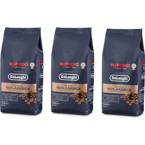 Ersatzteil - Lot de 3 paquet de café en grains KIMBO arabica 1KG - - DELONGHI, KENWOOD, ARIETE, ROWENTA, BRAUN, SIMAC, SUPERCALOR, BIFINETT, SILVERCREST, ENKHO