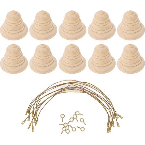 10 rohe Holzglocken, niedlicher, unfertiger Weihnachtsschmuck mit Aufhängeschnur, handgefertigte Dekoration (1/5)