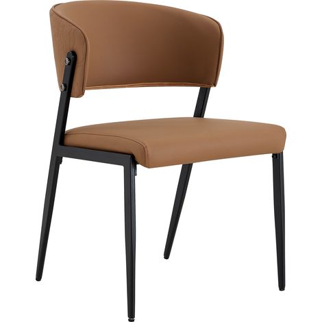Set de 2 sillas de comedor modernas tapizadas en polipiel marrón con estructura metálica MODENUIT (1/5)