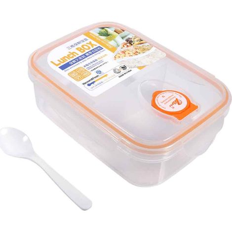 Boîte de rangement alimentaire en plastique, étui de cuisine avec clip pour réfrigérateur, récipient hermétique (3 compartiments XL 22 x 16 x 8 cm, bleu) (1/5)